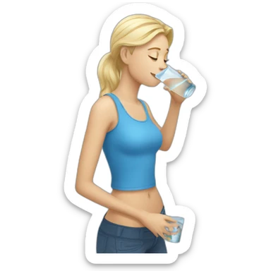 pretty white woman drinking water using pretty blue tanktop sticker