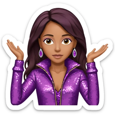 Jada Pinkett Smith with long dark brown hair, mauve sequin outfit sticker