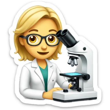 female research scientist working with microscope sticker