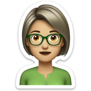 Emoji of a female character with short straight hair, glasses and a green blouse sticker