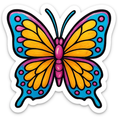 Make this butterfly icon have a variety of vibrant shades like the original image, but with a subtle metallic rose gold nuance and reflective highlights. Keep the color variation and add a gentle metal effect, on transparent background. sticker