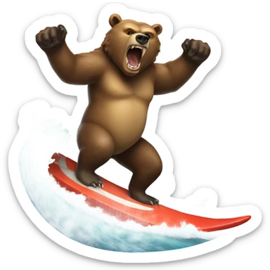 Angry grizzly bear surfing a wave on a shark  sticker
