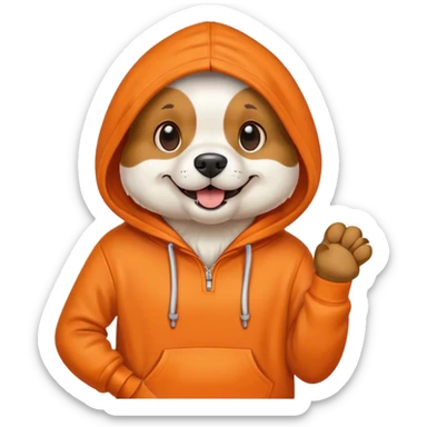 Dog wearing orange hoodie sticker