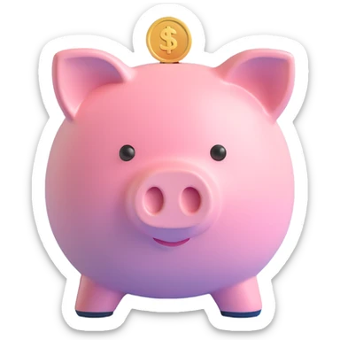 pink piggy bank with a coin, 3d cartoon, soft pastel colors sticker