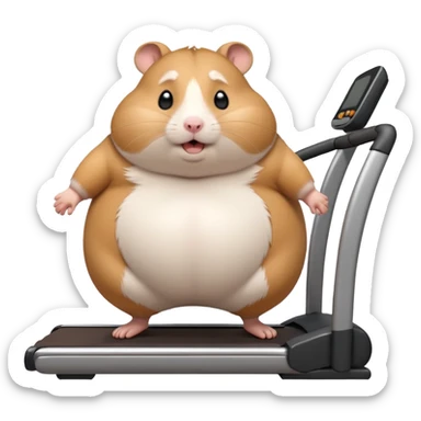 fat hamster big belly trying to run on treadmill sideways desperately trying to catch up with speed sticker