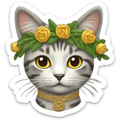 cat in embroidered clothes with a wreath on her head sticker