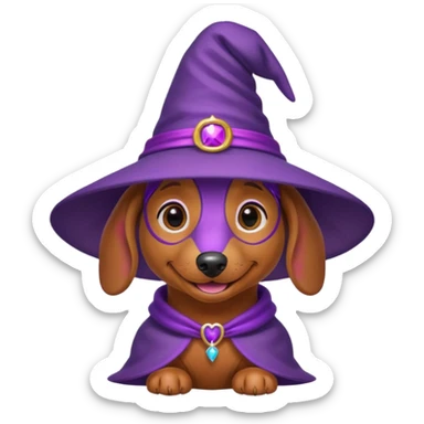 Dachshund dog wear purple wicth hat sticker