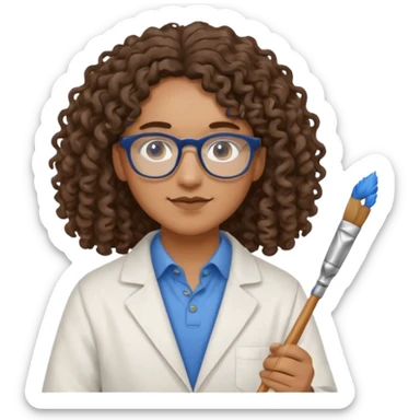 un professeur métisse au cheveux mi long bouclés avec des yeux bleus d'arts plastiques sticker