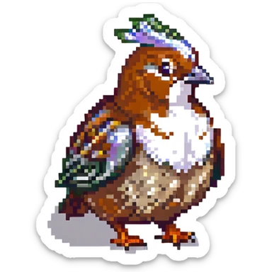 bobwhite quail, blocky and retro pixel art style sticker