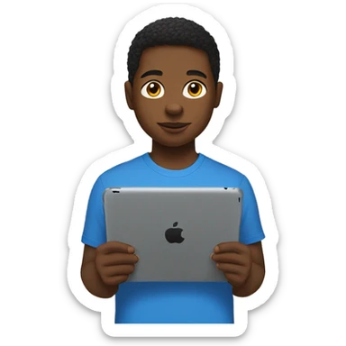 Black boy with iPad in hand with blue Nike shirt on  sticker