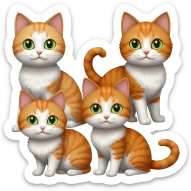 full body of 3 tiny short hair cats including a dark grey and white cat with green eyes, a ginger and white with orange eyes and a brown tabby and white with hazel eyes sticker