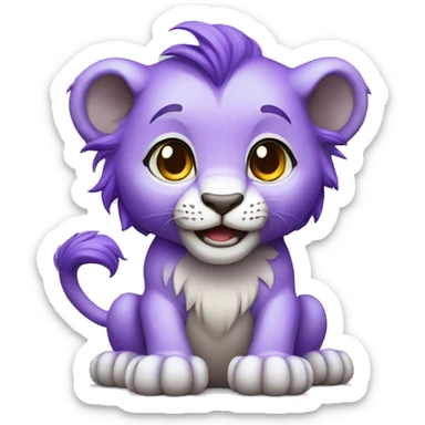 purple cute lion cub sitting down waving  sticker