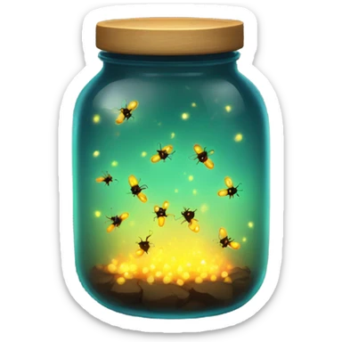 glowing jar filled with glowing fire flies sticker