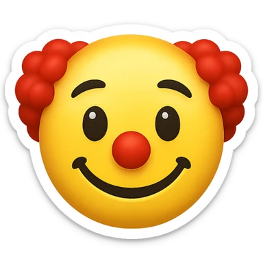 yellow face with red clown wig, digital illustration, emoji style, no background sticker