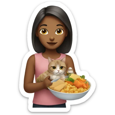 girl with cat and food sticker