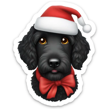Black labradoodle wearing a Santa hat sticker