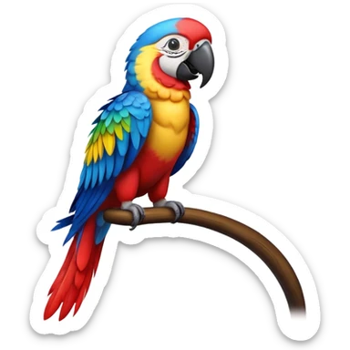 cinematic-macaw-realistic-full-body-standing-emoji,-vibrant-feathers-glowing-with-rich-reds,-blues,-and-yellows,-head-tilted-dramatically,-curved-black-beak-gleaming,-piercing-dark-eyes-exuding-confidence,-simplified-yet-realistic-focused sticker