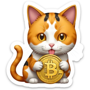 Cat eating bitcoin sticker