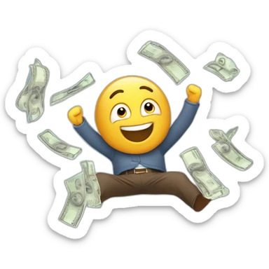 chico festejando estirando los brazos hacia arriba feliz, con billetes volando sticker