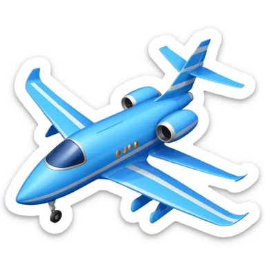 A compact jet with a blue-striped body and angled wings, climbing upward with steady power.
 sticker