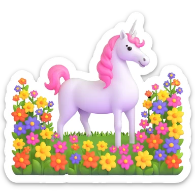 unicorn in a field of flowers sticker