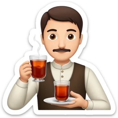 man holding turkish tea sticker