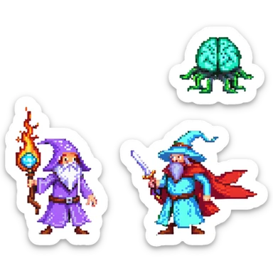 wizard and brain in a duel with animated spell effects sticker