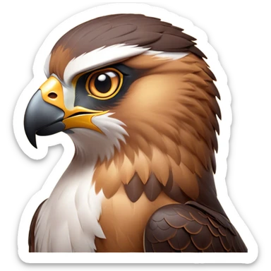 Cinematic Noble Falcon Portrait Emoji, Poised and majestic, with a streamlined, muscular build, a sharply hooked beak, and intense, piercing eyes that exude focus and speed, Simplified yet sharp and sophisticated features, highly detailed, glowing with a soft, amber radiance, high shine, intelligent and commanding, stylized with an air of aerial authority, focused and swift, soft glowing outline, capturing the essence of a watchful and confident falcon that appears ready to soar out of the screen with effortless power! sticker