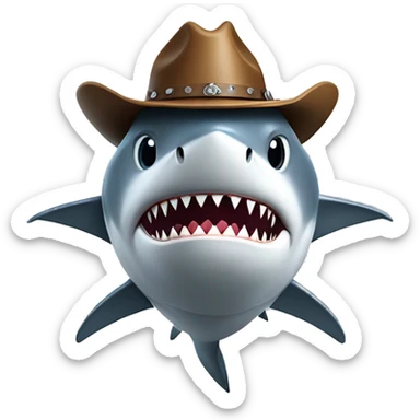 Shark with cowboy hat and small arms sticker