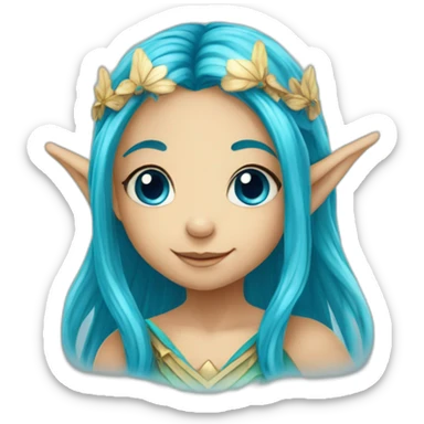 cute marine blue elf fairy with long hair sticker