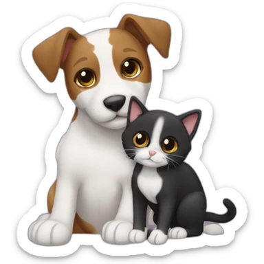 Black tabby cat cat cat feline and brown Jack Russell dog hugging sticker