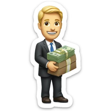 Businessman carrying money stacks sticker
