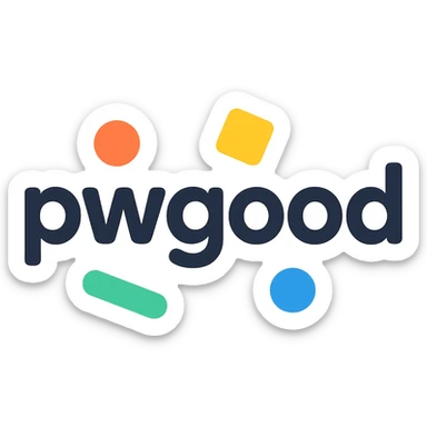 playful logo for 'pwgood' with rounded font and colorful accents, tech startup vibe sticker
