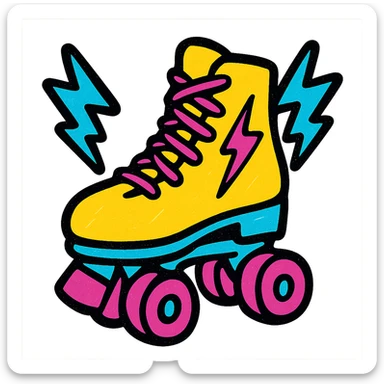 retro roller skate with lightning bolts, dynamic and colorful, pop colors style sticker