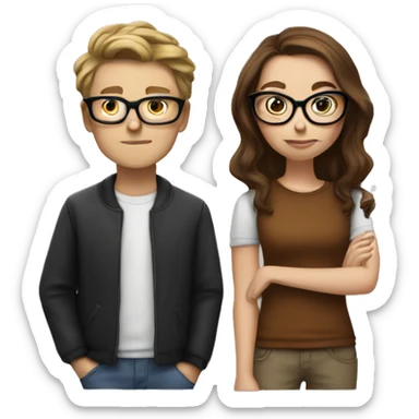 white girl with long brown hair and glasses smoking with a boy with short brown hair and glasses  sticker
