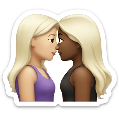 Lesbians kissing. Both have long dark hair and whit skin color. sticker