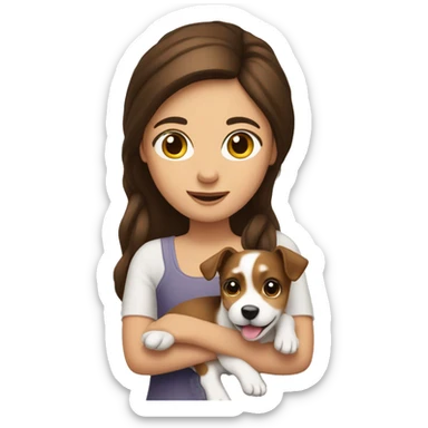 Brunette girl holding cute jack Russel  sticker