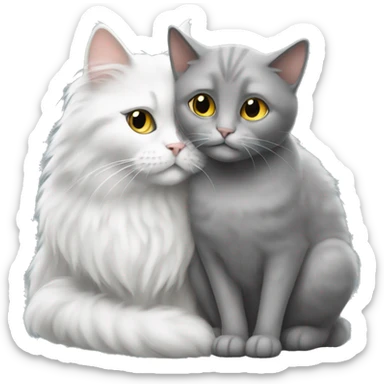 Grey fluffy cat and white woman cuddling sticker