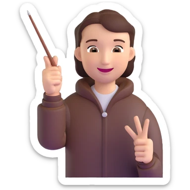 cheerful travel guide giving a presentation with a pointer sticker