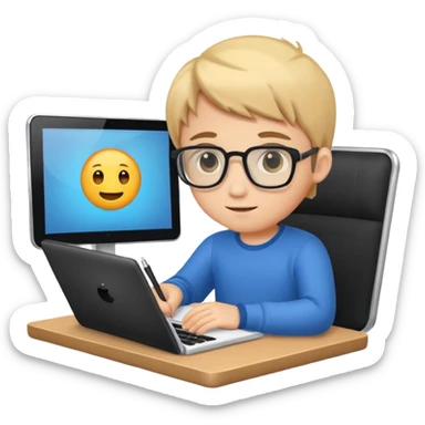 Cute boy programmer with notebook sticker