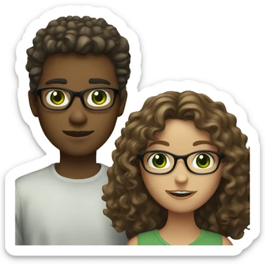 white ginger girl with green eyes and brunette boy with curly hair, green eyes, and glasses sticker
