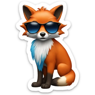 Red Fox with blue hair and sunglasses sticker