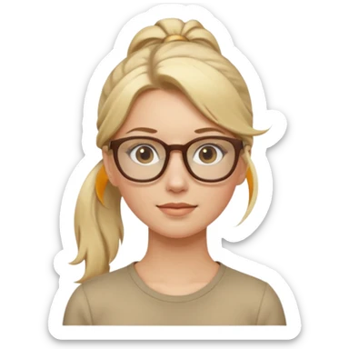 White woman blond hair in pony tail and beige glasses sticker