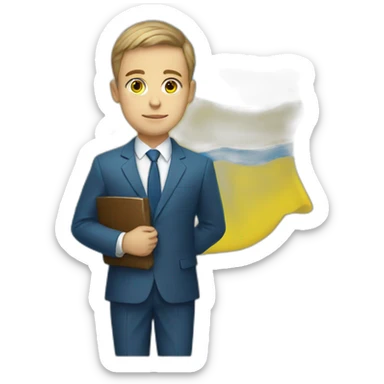 Ukrainian student wearing a suit in the color of the Ukrainian flag sticker