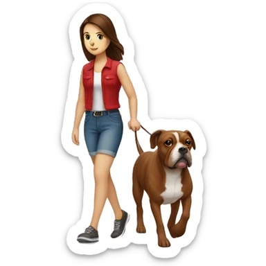 Brunette walking a Red Beabull  sticker