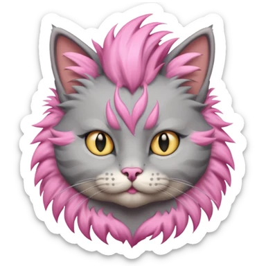 grey cat sitting with pink mohawk sticker