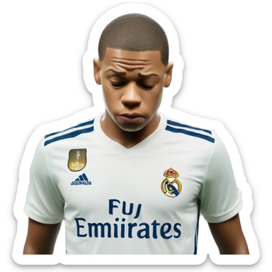 Mbappe sadness  in real madrid jersey sticker