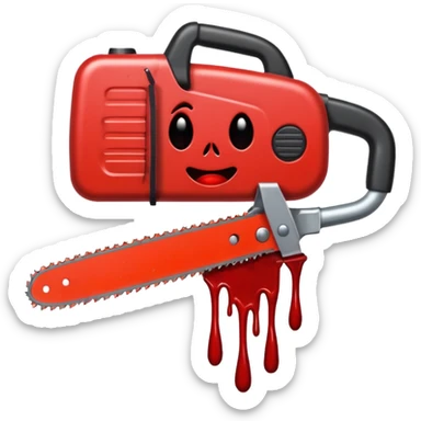 Chainsaw, blood dripping, cartoon horror emoji, no background sticker