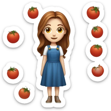 white girl with brown hair dressed as tomato sticker