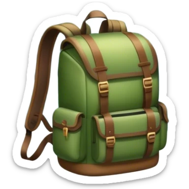 Icon for Ecotourism: lightweight hiking backpack and a scenic landscape with lush green forests, a waterfall, and wildlife, such as birds or animals in background. Transparent background. sticker